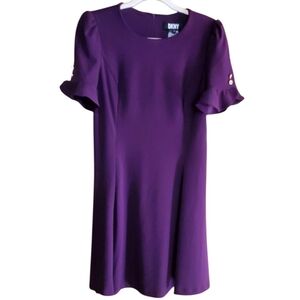 DKNY Short Sleeve Flared Mini Dress Plum Size 6P